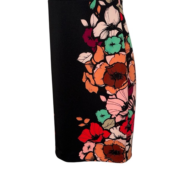 EXPRESS Black Floral Print Strapless Bodycon Dress EUC Size 6 - Picture 4 of 7